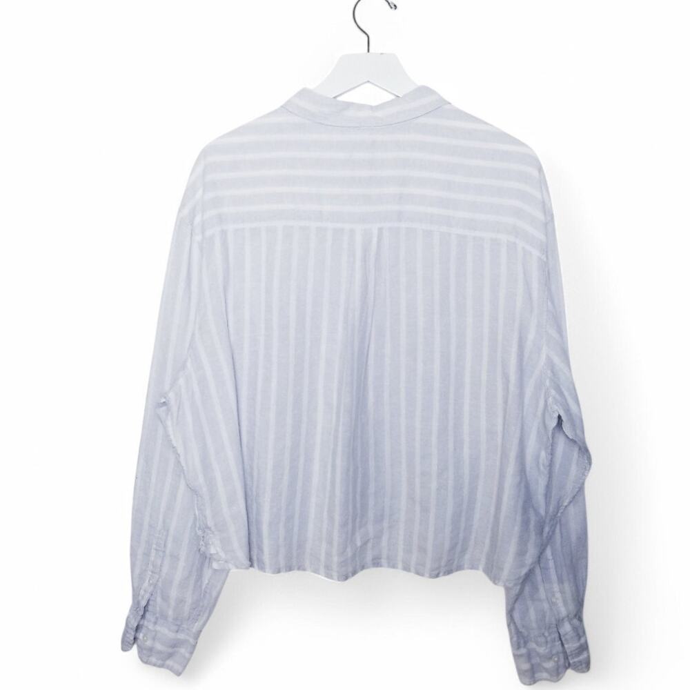 GAP 100% Linen Cropped Shirt Light Blue & White - Size XL - Picture 5 of 8